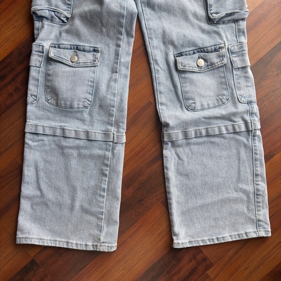 Love Cult Light Wash Y2K Wide Leg Cargo Denim Jeans XS Streetwear Utility Pocket - Picture 3 of 10